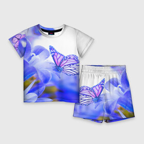 Детский костюм с шортами 3D с принтом Бабочки в Санкт-Петербурге,  |  | бабочки | красота | природа | синяя | цветы