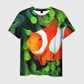 Мужская футболка 3D с принтом Рыба клоун в Санкт-Петербурге, 100% полиэфир | прямой крой, круглый вырез горловины, длина до линии бедер | клоун | коралл | немо | океан | цветная
