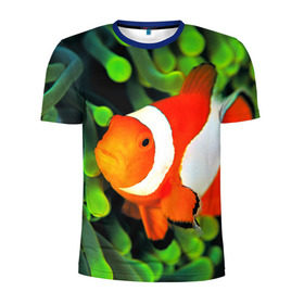 Мужская футболка 3D спортивная с принтом Рыба клоун в Санкт-Петербурге, 100% полиэстер с улучшенными характеристиками | приталенный силуэт, круглая горловина, широкие плечи, сужается к линии бедра | клоун | коралл | немо | океан | цветная