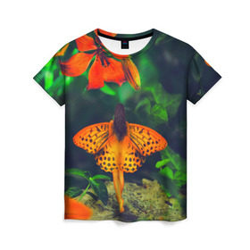 Женская футболка 3D с принтом Фея в Санкт-Петербурге, 100% полиэфир ( синтетическое хлопкоподобное полотно) | прямой крой, круглый вырез горловины, длина до линии бедер | бабочка | волшебство | красота | новая | фея | цветок