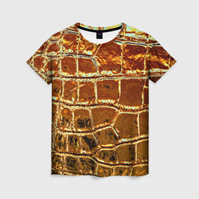 Женская футболка 3D с принтом Золотая кожа в Санкт-Петербурге, 100% полиэфир ( синтетическое хлопкоподобное полотно) | прямой крой, круглый вырез горловины, длина до линии бедер | металлик | текстура