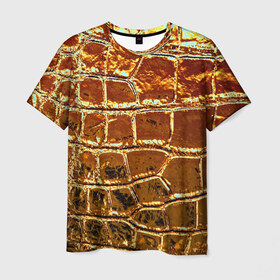 Мужская футболка 3D с принтом Золотая кожа в Санкт-Петербурге, 100% полиэфир | прямой крой, круглый вырез горловины, длина до линии бедер | металлик | текстура