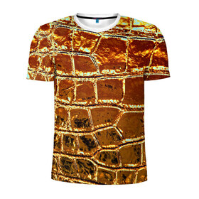 Мужская футболка 3D спортивная с принтом Золотая кожа в Санкт-Петербурге, 100% полиэстер с улучшенными характеристиками | приталенный силуэт, круглая горловина, широкие плечи, сужается к линии бедра | металлик | текстура