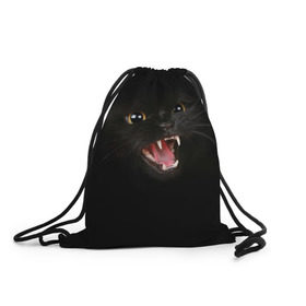 Рюкзак-мешок 3D с принтом Чёрный кот в Санкт-Петербурге, 100% полиэстер | плотность ткани — 200 г/м2, размер — 35 х 45 см; лямки — толстые шнурки, застежка на шнуровке, без карманов и подкладки | Тематика изображения на принте: киска | кот | кошка