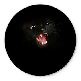 Коврик круглый с принтом Чёрный кот в Санкт-Петербурге, резина и полиэстер | круглая форма, изображение наносится на всю лицевую часть | Тематика изображения на принте: киска | кот | кошка