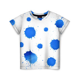 Детская футболка 3D с принтом Синие кляксы в Санкт-Петербурге, 100% гипоаллергенный полиэфир | прямой крой, круглый вырез горловины, длина до линии бедер, чуть спущенное плечо, ткань немного тянется | арт | кляксы | пятна | чернила