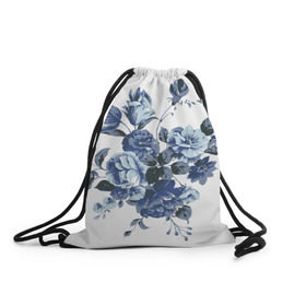 Рюкзак-мешок 3D с принтом Синие цветы в Санкт-Петербурге, 100% полиэстер | плотность ткани — 200 г/м2, размер — 35 х 45 см; лямки — толстые шнурки, застежка на шнуровке, без карманов и подкладки | розы | синие розы | узор | цветы
