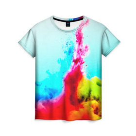 Женская футболка 3D с принтом Палитра красок в Санкт-Петербурге, 100% полиэфир ( синтетическое хлопкоподобное полотно) | прямой крой, круглый вырез горловины, длина до линии бедер | абстракция | абстракция красок | брызги | краска | цветные