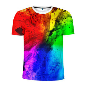 Мужская футболка 3D спортивная с принтом Grunge paint в Санкт-Петербурге, 100% полиэстер с улучшенными характеристиками | приталенный силуэт, круглая горловина, широкие плечи, сужается к линии бедра | абстракция | абстракция красок | арт | брызги | краска | цветные