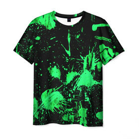 Мужская футболка 3D с принтом Брызги красок в Санкт-Петербурге, 100% полиэфир | прямой крой, круглый вырез горловины, длина до линии бедер | зеленый | кляксы | паттерн | черный