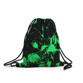 Рюкзак-мешок 3D с принтом Брызги красок в Санкт-Петербурге, 100% полиэстер | плотность ткани — 200 г/м2, размер — 35 х 45 см; лямки — толстые шнурки, застежка на шнуровке, без карманов и подкладки | зеленый | кляксы | паттерн | черный