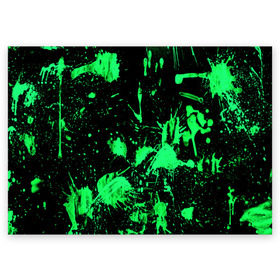 Поздравительная открытка с принтом Брызги красок в Санкт-Петербурге, 100% бумага | плотность бумаги 280 г/м2, матовая, на обратной стороне линовка и место для марки
 | зеленый | кляксы | паттерн | черный