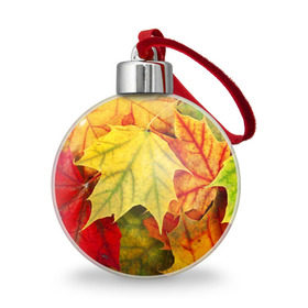 Ёлочный шар с принтом Кленовые листья в Санкт-Петербурге, Пластик | Диаметр: 77 мм | жёлтый | зелёный | красный | листва | оранжевый | осень