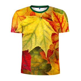 Мужская футболка 3D спортивная с принтом Кленовые листья в Санкт-Петербурге, 100% полиэстер с улучшенными характеристиками | приталенный силуэт, круглая горловина, широкие плечи, сужается к линии бедра | жёлтый | зелёный | красный | листва | оранжевый | осень