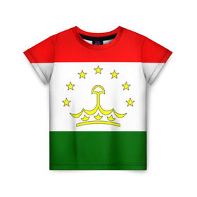 Детская футболка 3D с принтом Таджикистан в Санкт-Петербурге, 100% гипоаллергенный полиэфир | прямой крой, круглый вырез горловины, длина до линии бедер, чуть спущенное плечо, ткань немного тянется | нации | страна | флаг