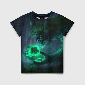 Детская футболка 3D с принтом Лесной дух в Санкт-Петербурге, 100% гипоаллергенный полиэфир | прямой крой, круглый вырез горловины, длина до линии бедер, чуть спущенное плечо, ткань немного тянется | арт | волшебство | дерево | лесной дух | сфера
