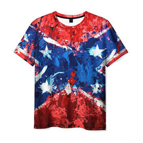 Мужская футболка 3D с принтом Флаг в Санкт-Петербурге, 100% полиэфир | прямой крой, круглый вырез горловины, длина до линии бедер | звезды | конфедерация | краска | красный | флаг