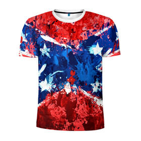 Мужская футболка 3D спортивная с принтом Флаг в Санкт-Петербурге, 100% полиэстер с улучшенными характеристиками | приталенный силуэт, круглая горловина, широкие плечи, сужается к линии бедра | звезды | конфедерация | краска | красный | флаг