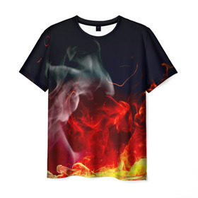 Мужская футболка 3D с принтом Огонь в Санкт-Петербурге, 100% полиэфир | прямой крой, круглый вырез горловины, длина до линии бедер | fire | красный | пожар | черный