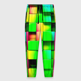 Мужские брюки 3D с принтом Кубики в Санкт-Петербурге, 100% полиэстер | манжеты по низу, эластичный пояс регулируется шнурком, по бокам два кармана без застежек, внутренняя часть кармана из мелкой сетки | радуга | разноцветный. квадраты | текстура