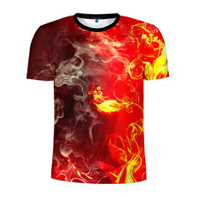 Мужская футболка 3D спортивная с принтом Цветок в огне в Санкт-Петербурге, 100% полиэстер с улучшенными характеристиками | приталенный силуэт, круглая горловина, широкие плечи, сужается к линии бедра | Тематика изображения на принте: дым | пламя