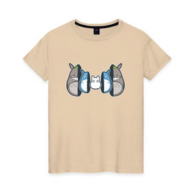 Женская футболка хлопок с принтом Totoro в Санкт-Петербурге, 100% хлопок | прямой крой, круглый вырез горловины, длина до линии бедер, слегка спущенное плечо | anime | totoro | матрешка | миядзаки | тоторо | хаяо
