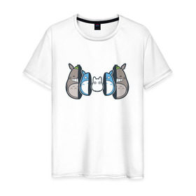 Мужская футболка хлопок с принтом Totoro в Санкт-Петербурге, 100% хлопок | прямой крой, круглый вырез горловины, длина до линии бедер, слегка спущенное плечо. | anime | totoro | матрешка | миядзаки | тоторо | хаяо