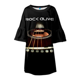 Детское платье 3D с принтом ROCK ALIVE в Санкт-Петербурге, 100% полиэстер | прямой силуэт, чуть расширенный к низу. Круглая горловина, на рукавах — воланы | Тематика изображения на принте: rock | рок | рок жив | рок музыка | русский рок