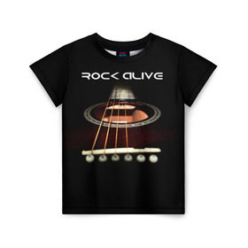 Детская футболка 3D с принтом ROCK ALIVE в Санкт-Петербурге, 100% гипоаллергенный полиэфир | прямой крой, круглый вырез горловины, длина до линии бедер, чуть спущенное плечо, ткань немного тянется | Тематика изображения на принте: rock | рок | рок жив | рок музыка | русский рок