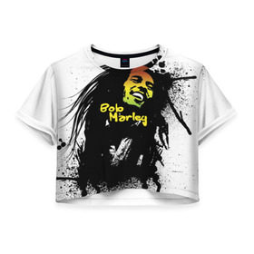 Женская футболка 3D укороченная с принтом Bob Marley в Санкт-Петербурге, 100% полиэстер | круглая горловина, длина футболки до линии талии, рукава с отворотами | bob marley | боб марли | музыка | регги | ямайка