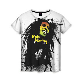 Женская футболка 3D с принтом Bob Marley в Санкт-Петербурге, 100% полиэфир ( синтетическое хлопкоподобное полотно) | прямой крой, круглый вырез горловины, длина до линии бедер | bob marley | боб марли | музыка | регги | ямайка