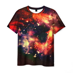 Мужская футболка 3D с принтом Абстракция в Санкт-Петербурге, 100% полиэфир | прямой крой, круглый вырез горловины, длина до линии бедер | Тематика изображения на принте: галактика | звезды | красный | темный | туманность