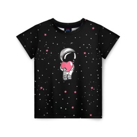 Детская футболка 3D с принтом Космонавт 4 в Санкт-Петербурге, 100% гипоаллергенный полиэфир | прямой крой, круглый вырез горловины, длина до линии бедер, чуть спущенное плечо, ткань немного тянется | astro | moon | space monkey | star | stars | астронавт | звезды | земля | космонавт | космос | луна | скафандр