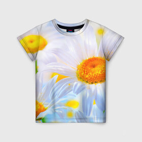 Детская футболка 3D с принтом Ромашки в Санкт-Петербурге, 100% гипоаллергенный полиэфир | прямой крой, круглый вырез горловины, длина до линии бедер, чуть спущенное плечо, ткань немного тянется | красота | поле | природа | ромашка | цветы
