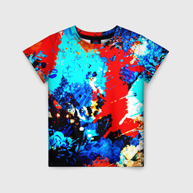 Детская футболка 3D с принтом Абстракция красок в Санкт-Петербурге, 100% гипоаллергенный полиэфир | прямой крой, круглый вырез горловины, длина до линии бедер, чуть спущенное плечо, ткань немного тянется | Тематика изображения на принте: брызги | кляксы | цветной | яркий