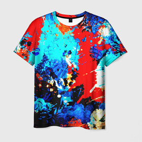 Мужская футболка 3D с принтом Абстракция красок в Санкт-Петербурге, 100% полиэфир | прямой крой, круглый вырез горловины, длина до линии бедер | брызги | кляксы | цветной | яркий