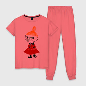 Женская пижама хлопок с принтом Малышка Мю в Санкт-Петербурге, 100% хлопок | брюки и футболка прямого кроя, без карманов, на брюках мягкая резинка на поясе и по низу штанин | муми тролль
