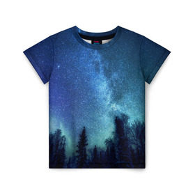 Детская футболка 3D с принтом Космос в Санкт-Петербурге, 100% гипоаллергенный полиэфир | прямой крой, круглый вырез горловины, длина до линии бедер, чуть спущенное плечо, ткань немного тянется | Тематика изображения на принте: space | галактика | звёзды | космос | небо | ночное небо | ночь | северное сияние