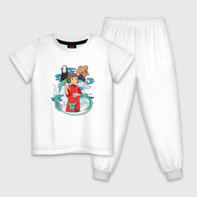 Детская пижама хлопок с принтом Унесенный призраками в Санкт-Петербурге, 100% хлопок |  брюки и футболка прямого кроя, без карманов, на брюках мягкая резинка на поясе и по низу штанин
 | Тематика изображения на принте: безликий | тихиро | хаку | юбаба