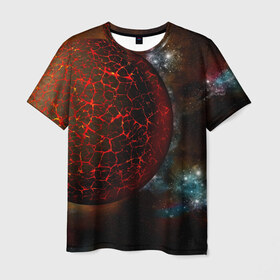 Мужская футболка 3D с принтом Вселенная в Санкт-Петербурге, 100% полиэфир | прямой крой, круглый вырез горловины, длина до линии бедер | взрыв | вселенная | гравитация | космос | лава | планета