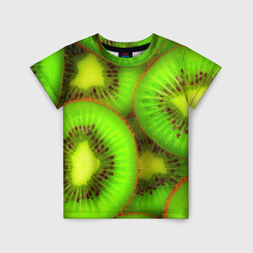Детская футболка 3D с принтом Киви в Санкт-Петербурге, 100% гипоаллергенный полиэфир | прямой крой, круглый вырез горловины, длина до линии бедер, чуть спущенное плечо, ткань немного тянется | Тематика изображения на принте: 3д | зеленая | киви | красота | фрукт