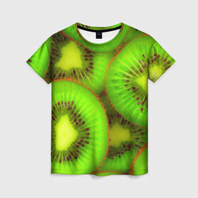 Женская футболка 3D с принтом Киви в Санкт-Петербурге, 100% полиэфир ( синтетическое хлопкоподобное полотно) | прямой крой, круглый вырез горловины, длина до линии бедер | 3д | зеленая | киви | красота | фрукт