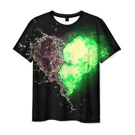 Мужская футболка 3D с принтом Сердце в Санкт-Петербурге, 100% полиэфир | прямой крой, круглый вырез горловины, длина до линии бедер | вода | огонь | стихия | черный