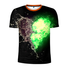 Мужская футболка 3D спортивная с принтом Сердце в Санкт-Петербурге, 100% полиэстер с улучшенными характеристиками | приталенный силуэт, круглая горловина, широкие плечи, сужается к линии бедра | Тематика изображения на принте: вода | огонь | стихия | черный