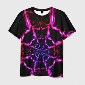 Мужская футболка 3D с принтом Паутина в Санкт-Петербурге, 100% полиэфир | прямой крой, круглый вырез горловины, длина до линии бедер | калейдоскоп | разноцветный | яркий
