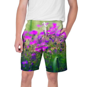 Мужские шорты 3D с принтом Цветы в Санкт-Петербурге,  полиэстер 100% | прямой крой, два кармана без застежек по бокам. Мягкая трикотажная резинка на поясе, внутри которой широкие завязки. Длина чуть выше колен | красота | лето | поле | цветок