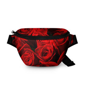 Поясная сумка 3D с принтом Розы в Санкт-Петербурге, 100% полиэстер | плотная ткань, ремень с регулируемой длиной, внутри несколько карманов для мелочей, основное отделение и карман с обратной стороны сумки застегиваются на молнию | красная | роза | роса | цветок