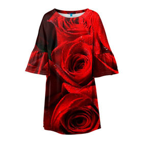 Детское платье 3D с принтом Розы в Санкт-Петербурге, 100% полиэстер | прямой силуэт, чуть расширенный к низу. Круглая горловина, на рукавах — воланы | Тематика изображения на принте: красная | роза | роса | цветок