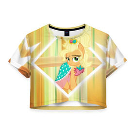 Женская футболка 3D укороченная с принтом Yellow в Санкт-Петербурге, 100% полиэстер | круглая горловина, длина футболки до линии талии, рукава с отворотами | my little pony | луна | пинки пай | пони | рарити | рейнбоу дэш | селестия | сумеречная искорка | флаттершай | эплджек