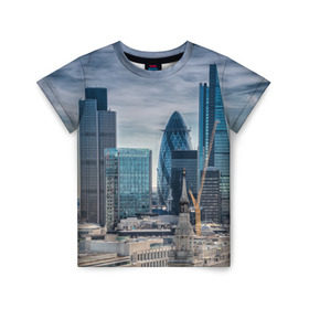 Детская футболка 3D с принтом London в Санкт-Петербурге, 100% гипоаллергенный полиэфир | прямой крой, круглый вырез горловины, длина до линии бедер, чуть спущенное плечо, ткань немного тянется | Тематика изображения на принте: england | europe | london | англия | великобритания | высотки | королева | лондон | мегаполис | туризм